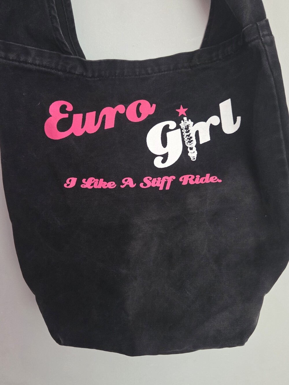 Euro Girl European Car Enthusiast Racing Canvas Tote Bag Spark Plug 'Stiff Ride' - Picture 4 of 13